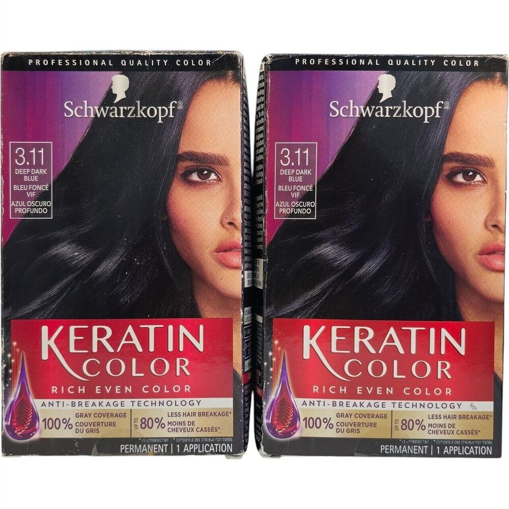 2 Schwarzkopf Keratin Color 3.11 Deep Dark Blue Permanent Hair Dye